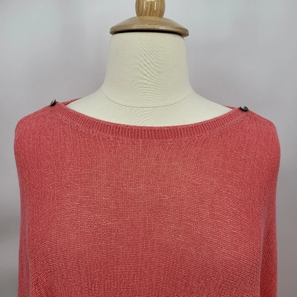 J JILL Women's Salmon Orange Two Way Poncho Button Detail Cotton Blend One Size - Picture 3 of 9